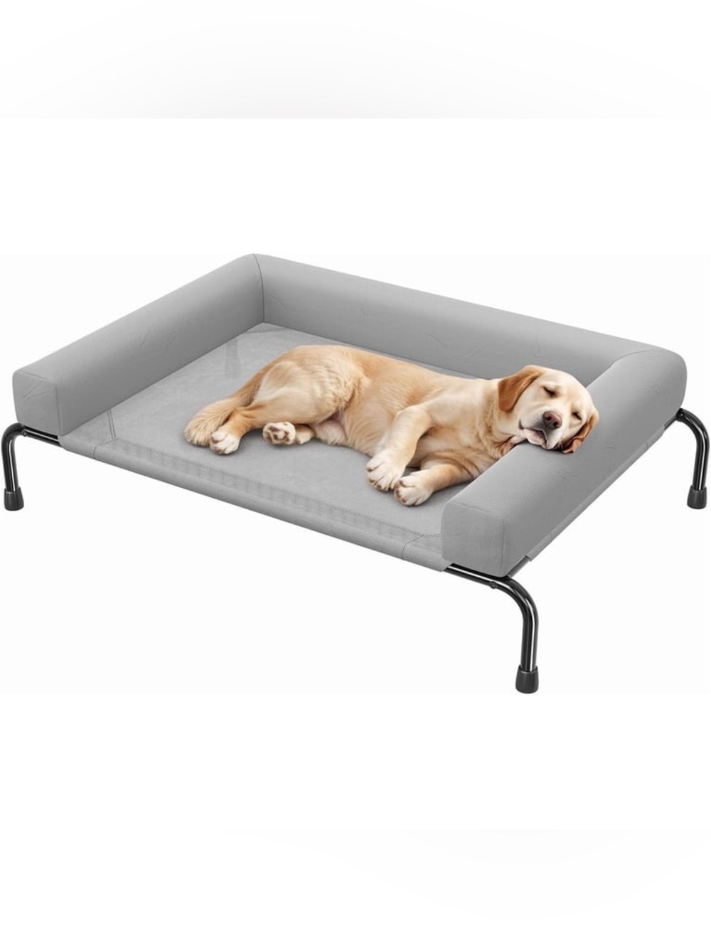 Premium Gray Elevated Dog Bed with Bolster - Brand